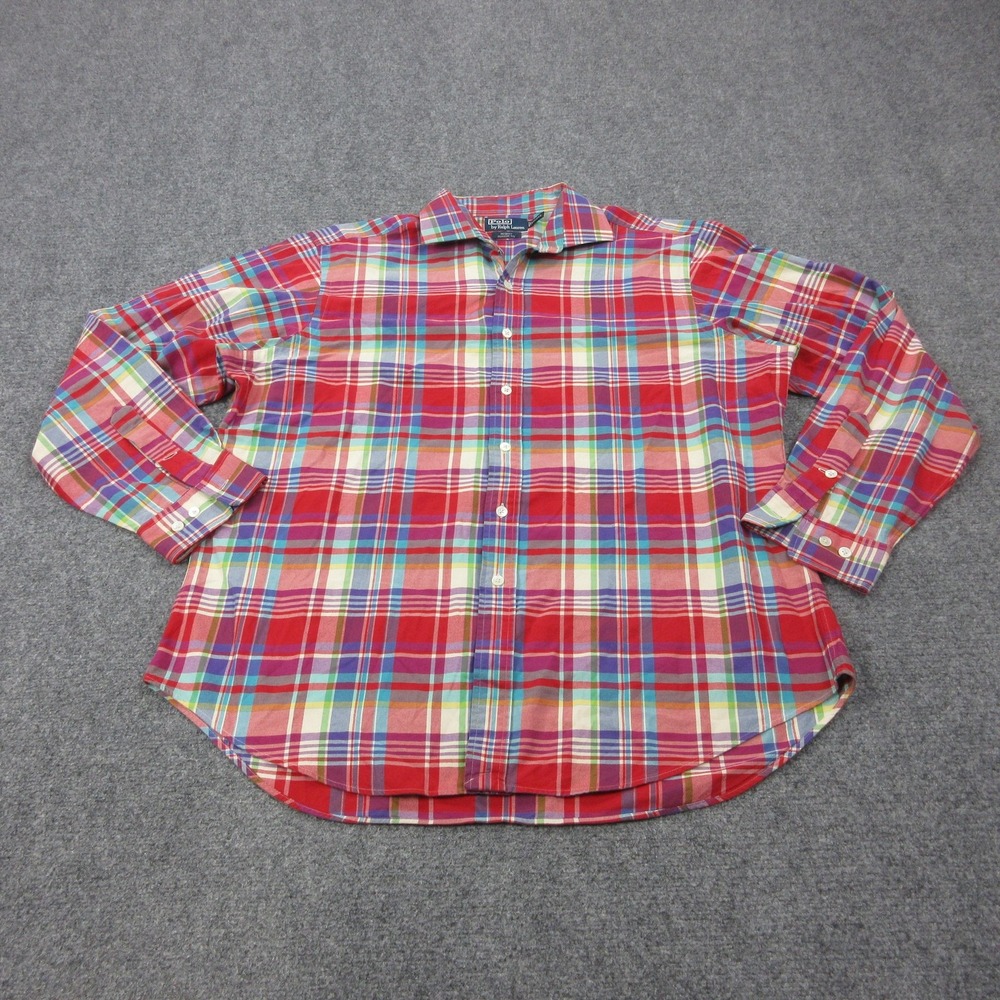 Vintage Polo Ralph Lauren Shirt Mens XL Red Plaid Regent Classic Fit Button Down